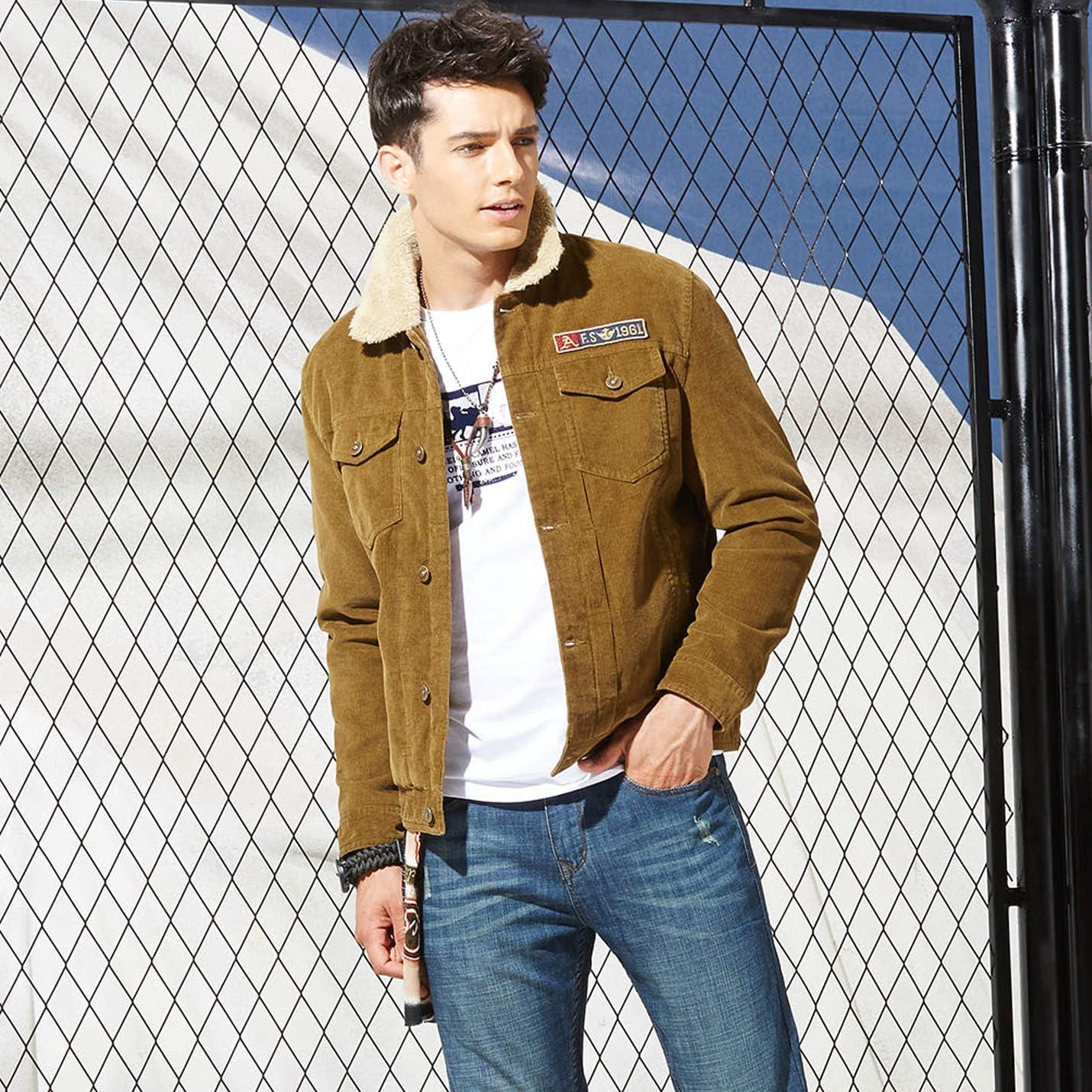 image:imageFlygo Mens Vintage Button Down Slim Fit Fleece Lined Corduroy Jacket OuterwearYellow