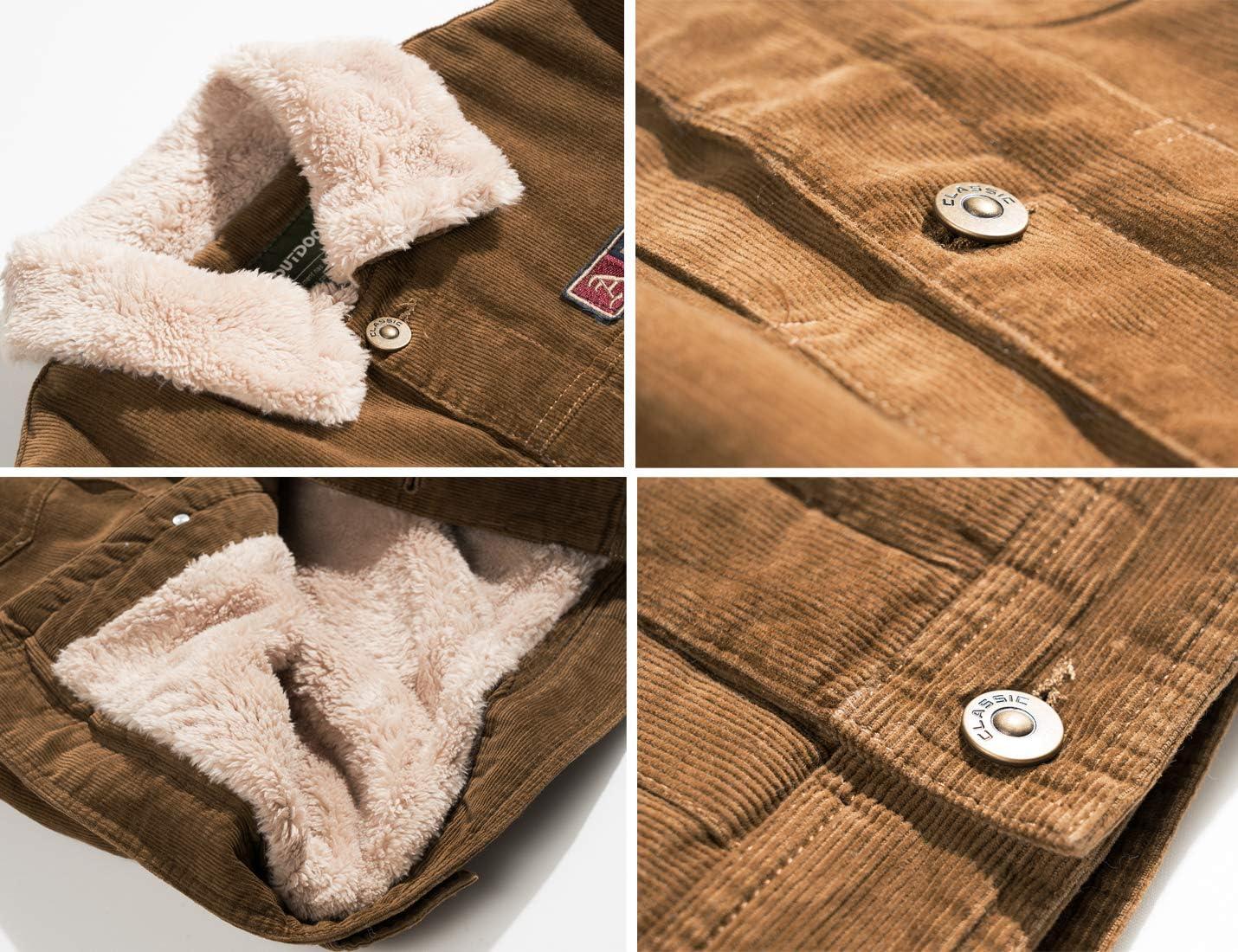 image:imageFlygo Mens Vintage Button Down Slim Fit Fleece Lined Corduroy Jacket OuterwearYellow