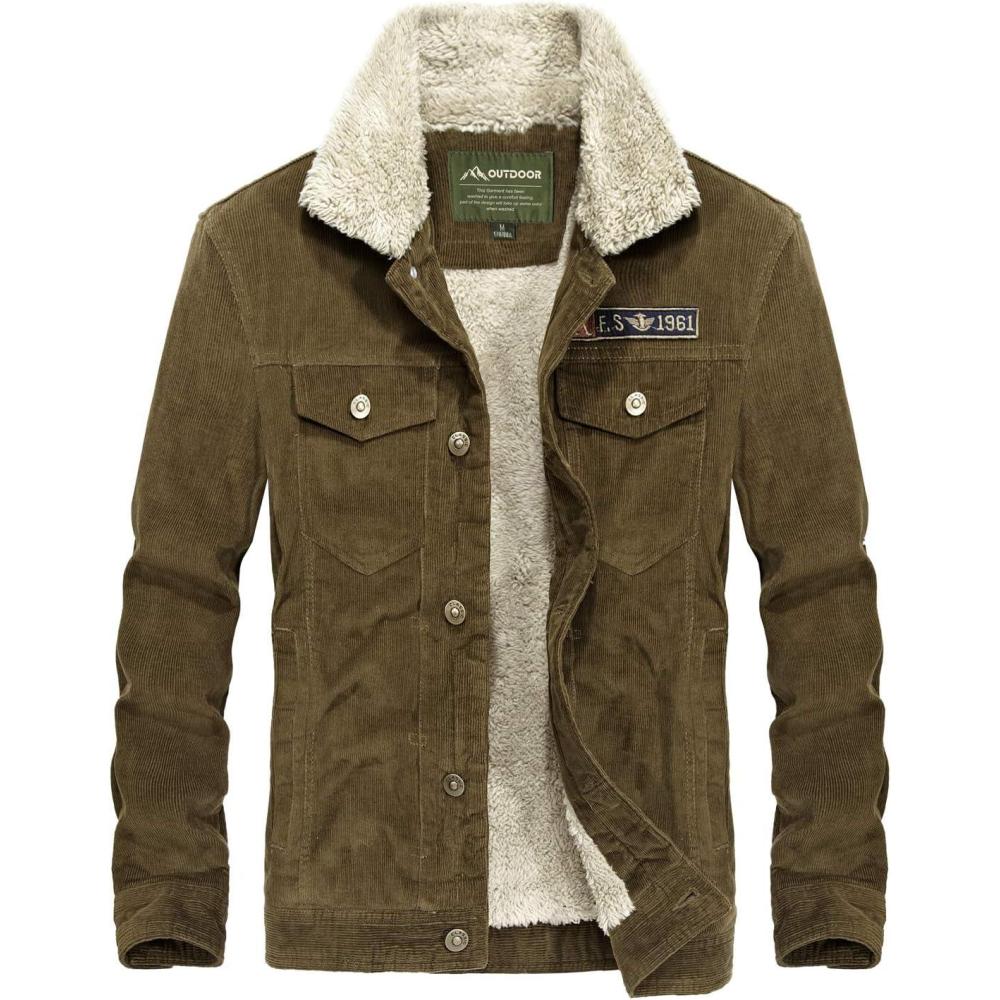 image:imageFlygo Mens Vintage Button Down Slim Fit Fleece Lined Corduroy Jacket OuterwearCoffee