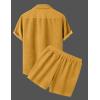 image:imageFlygo Mens Summer 2 Piece Outfits Waffle Sets Short Sleeve Shirts and Shorts Set Vacation Beach Outfit for MenYellow