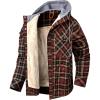 image:imageFlygo Mens Outdoor Casual Fleece Sherpa Lined Flannel Hooded Plaid Shirt JacketCoffeePlaidM