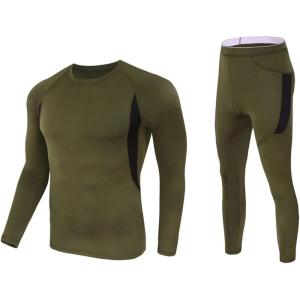 image:imageFlygo Men Thermal Underwear Set Soft Long Johns Set Sweat Quick Drying Tops and BottomGreen