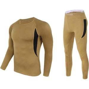 image:imageFlygo Men Thermal Underwear Set Soft Long Johns Set Sweat Quick Drying Tops and BottomKhaki