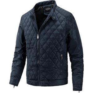 image:imageFlygo Mens Bomber Jacket Winter Warm Diamond Quilted Padded Coats with Zip PocketsNavy