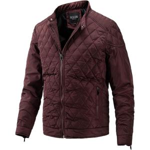 image:imageFlygo Mens Bomber Jacket Winter Warm Diamond Quilted Padded Coats with Zip PocketsWinered
