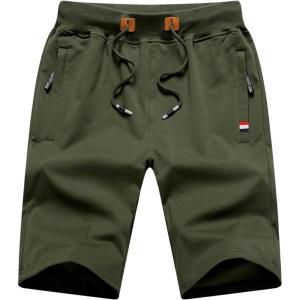 image:imageFlygo Mens Casual Knee Length Athletic Shorts with Zipped PocketsArmy Green