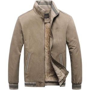 image:imageFlygo Mens Casual Winter Warm Fleece Sherpa Lined Cotton Bomber Jacket CoatDark Khaki