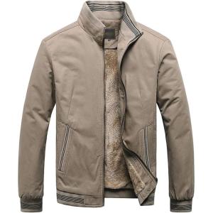 image:imageFlygo Mens Casual Winter Warm Fleece Sherpa Lined Cotton Bomber Jacket CoatLight Khaki