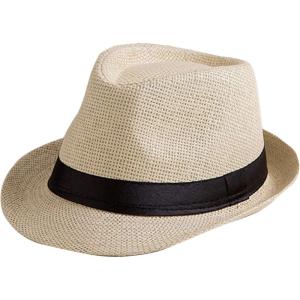 image:imageFlygo Mens Summer Straw Foldable Roll up Hat Fedora Beach Sun Hat UPF50Beige