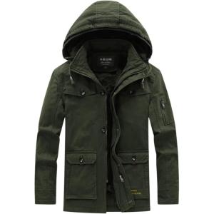 image:imageFlygo Mens Thicken Winter Fleece Lined Hooded Jacket Parkas with Removable HoodArmygreen
