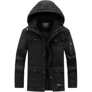 image:imageFlygo Mens Thicken Winter Fleece Lined Hooded Jacket Parkas with Removable HoodBlack