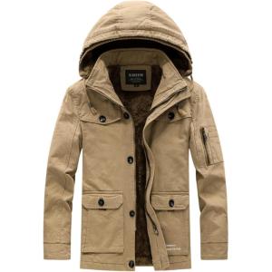 image:imageFlygo Mens Thicken Winter Fleece Lined Hooded Jacket Parkas with Removable HoodKhaki