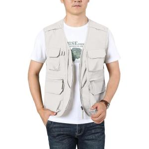 image:imageFlygo Mens Utility Cargo Vest Outdoor Fishing Safari Travel Work Photo Vest with Pockets01 Beige