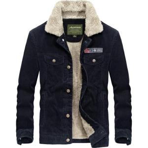 image:imageFlygo Mens Vintage Button Down Slim Fit Fleece Lined Corduroy Jacket OuterwearBlue