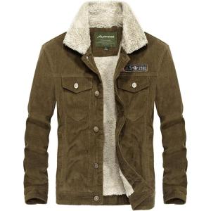 image:imageFlygo Mens Vintage Button Down Slim Fit Fleece Lined Corduroy Jacket OuterwearCoffee
