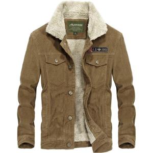 image:imageFlygo Mens Vintage Button Down Slim Fit Fleece Lined Corduroy Jacket OuterwearKhaki