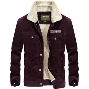 image:imageFlygo Mens Vintage Button Down Slim Fit Fleece Lined Corduroy Jacket OuterwearWine