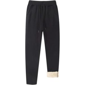 image:imageFlygo Mens Warm Sherpa Lined Drawstring Running Sweatpants Active Jogger Fleece Pants with Pockets Large 01 Black