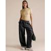 image:imageFlygo Womens Barrel Pants Cotton Wide Leg Enzyme Wash Baggy Pants High Elastic Waisted Lounge Trousers with PocketsGreyL