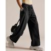 image:imageFlygo Womens Barrel Pants Cotton Wide Leg Enzyme Wash Baggy Pants High Elastic Waisted Lounge Trousers with PocketsGreyL