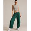 image:imageFlygo Womens Barrel Pants Cotton Wide Leg Enzyme Wash Baggy Pants High Elastic Waisted Lounge Trousers with PocketsOliveGreenL