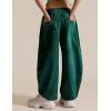 image:imageFlygo Womens Barrel Pants Cotton Wide Leg Enzyme Wash Baggy Pants High Elastic Waisted Lounge Trousers with PocketsOliveGreenL