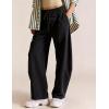 image:imageFlygo Womens Barrel Pants Cotton Wide Leg Enzyme Washed Drawstring Pants High Elastic Waisted Lounge Trousers with PocketsBlack