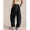 image:imageFlygo Womens Barrel Pants Cotton Wide Leg Enzyme Washed Drawstring Pants High Elastic Waisted Lounge Trousers with PocketsGrey