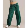 image:imageFlygo Womens Barrel Pants Cotton Wide Leg Enzyme Washed Drawstring Pants High Elastic Waisted Lounge Trousers with PocketsOlivegreen