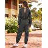 image:imageFlygo Womens Casual One Piece Jumpsuits Long Sleeve Crewneck Open Back Rompers Wide Leg Drawstring Waist Outfits with PocketsDarkgrey