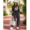 image:imageFlygo Womens Casual One Piece Jumpsuits Long Sleeve Crewneck Open Back Rompers Wide Leg Drawstring Waist Outfits with PocketsDarkgrey