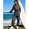 image:imageFlygo Womens Casual One Piece Jumpsuits Long Sleeve Crewneck Open Back Rompers Wide Leg Drawstring Waist Outfits with PocketsDarkgrey