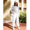 image:imageFlygo Womens Casual One Piece Jumpsuits Long Sleeve Crewneck Open Back Rompers Wide Leg Drawstring Waist Outfits with PocketsLightgrey