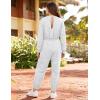 image:imageFlygo Womens Casual One Piece Jumpsuits Long Sleeve Crewneck Open Back Rompers Wide Leg Drawstring Waist Outfits with PocketsLightgrey