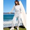 image:imageFlygo Womens Casual One Piece Jumpsuits Long Sleeve Crewneck Open Back Rompers Wide Leg Drawstring Waist Outfits with PocketsLightgrey
