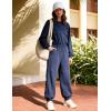 image:imageFlygo Womens Casual One Piece Jumpsuits Long Sleeve Crewneck Open Back Rompers Wide Leg Drawstring Waist Outfits with PocketsNavyblue