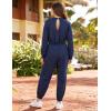 image:imageFlygo Womens Casual One Piece Jumpsuits Long Sleeve Crewneck Open Back Rompers Wide Leg Drawstring Waist Outfits with PocketsNavyblue