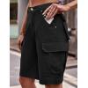 image:imageFlygo Womens Elastic Waist Cargo Denim Shorts Butt Lift MultiPockets Loose Fit Casual Bermuda ShortsBlack
