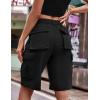 image:imageFlygo Womens Elastic Waist Cargo Denim Shorts Butt Lift MultiPockets Loose Fit Casual Bermuda ShortsBlack
