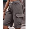 image:imageFlygo Womens Elastic Waist Cargo Denim Shorts Butt Lift MultiPockets Loose Fit Casual Bermuda ShortsGrey