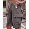 image:imageFlygo Womens Elastic Waist Cargo Denim Shorts Butt Lift MultiPockets Loose Fit Casual Bermuda ShortsGrey