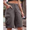 image:imageFlygo Womens Elastic Waist Cargo Denim Shorts Butt Lift MultiPockets Loose Fit Casual Bermuda ShortsGrey