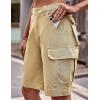 image:imageFlygo Womens Elastic Waist Cargo Denim Shorts Butt Lift MultiPockets Loose Fit Casual Bermuda ShortsKhaki