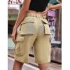 image:imageFlygo Womens Elastic Waist Cargo Denim Shorts Butt Lift MultiPockets Loose Fit Casual Bermuda ShortsKhaki