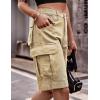 image:imageFlygo Womens Elastic Waist Cargo Denim Shorts Butt Lift MultiPockets Loose Fit Casual Bermuda ShortsKhaki