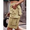 image:imageFlygo Womens Elastic Waist Cargo Denim Shorts Butt Lift MultiPockets Loose Fit Casual Bermuda ShortsKhaki