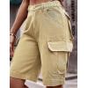 image:imageFlygo Womens Elastic Waist Cargo Denim Shorts Butt Lift MultiPockets Loose Fit Casual Bermuda ShortsKhaki