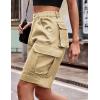 image:imageFlygo Womens Elastic Waist Cargo Denim Shorts Butt Lift MultiPockets Loose Fit Casual Bermuda ShortsKhaki