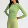 image:imageFlygo Womens Full Zip Workout Hoodie Crop Stretchy Athletic Sweatshirt JacketGreen
