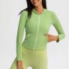 image:imageFlygo Womens Full Zip Workout Hoodie Crop Stretchy Athletic Sweatshirt JacketGreen